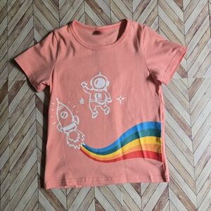Vibrant Rainbow Space TShirt Pink Short Sleeve Tee Soft Summer Shirt Graphic Top